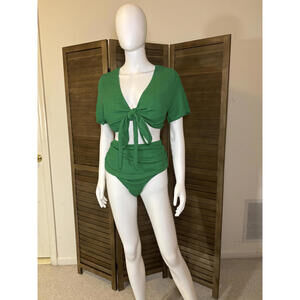 Green Plus-Size High-Waisted Bikini